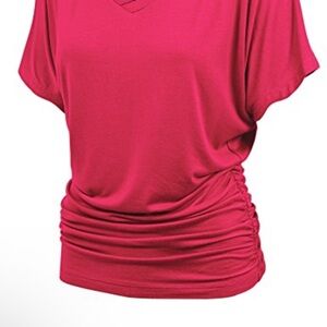 Hot Pink V-Neck Dolman Top with Side Shirring | Medium